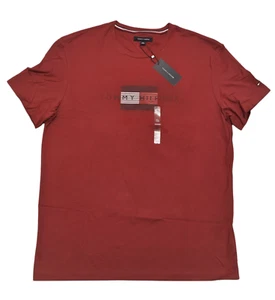 Tommy Hilfiger Men's Barn Red TH Flag Printed Logo Short Sleeve T-Shirt Size XL - Picture 1 of 6