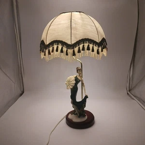 Art Deco Style En Vogue Wooden Ceramic & Metal Electric Table Lamp + Shade - 20" - Picture 1 of 19
