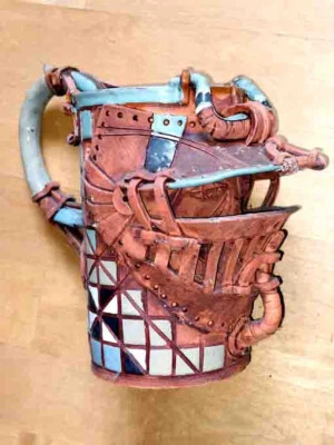 Keramik Krug Kunsthandwerk Litauen Ritter Fachwerk Mittelalter 1 l, 22 cm - Bild 1 von 4