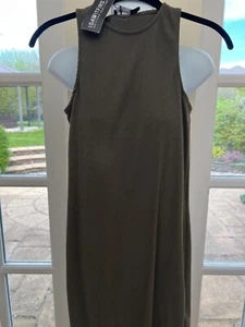 Ärmelloses geripptes Midi Bodycon Kleid khaki neu mit Etikett Größe 10 - Bild 1 von 5