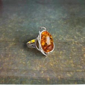 TGGC STERLINGSILBER 925 großer cognacfarbener Bernstein (UK K) Twist filigraner Ring Statement - Bild 1 von 12