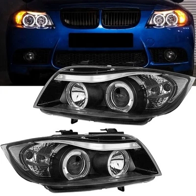 Scheinwerfer Set mit LED Angel Eyes für BMW E90/E91 3er 2005-09.2008 schwarz - Bild 1 von 4