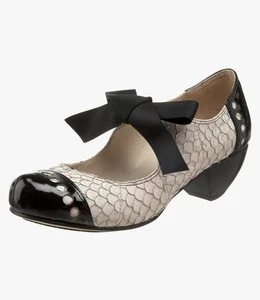 All Black Fish Bow L.Grey Leather Shoes New In Box US Size 9-9 1/2 - Picture 1 of 8