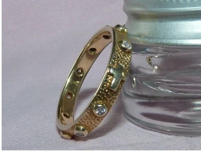 bague ancienne argent massif vermeil 925 dizainier prière pierres 10 tourmalines - Photo 1/4