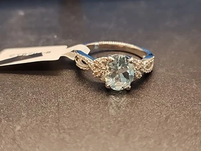 Anillo aguamarina azul 1,59 ctw rodio sobre plata de ley talla 8 CTB794 Foto 1 de 4