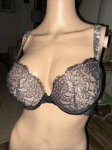 Sujetador Victoria’s Secret para mujer 36C negro encaje con aros push up correas anchas brillantes - Imagen 1 de 10