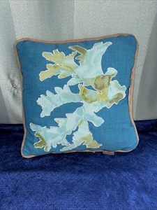 Allen + Roth Throw Pillow Turquoise & Green  Sea Coral 15x16” Ocean Beach Sea - Picture 1 of 3
