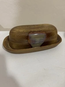 Sango Stoneware Butter Dish & Lid Splash Brown Pattern 4951 Swirl Rustic Retired - Picture 1 of 4