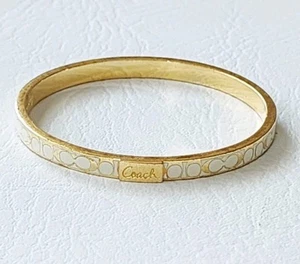 Vintage Retro Coach Logo Cream Enamel Silver Signed Bracelet - Picture 1 of 5