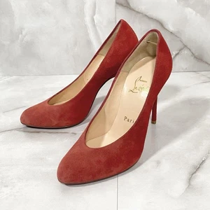 Christian Louboutin Red Suede High Heel Pumps Pointed Toe Dress Shoes Size 35 - Picture 1 of 24