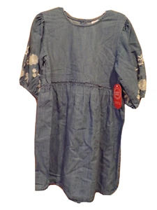 Blaue oder rostfarbene Kleider mit Luftpolsterärmeln ~ Mädchengrößen ~ NEU mit Etikett ~ Baumwolle - Bild 1 von 5