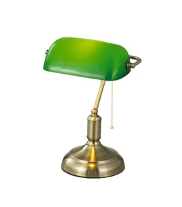 Bankers Green Desk Lamp Vintage Brass Table Light Pull Chain Switch 260x360mm - Picture 1 of 8