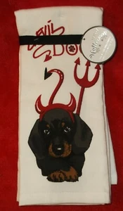 DEVIL DOG KITCHEN TOWELS HAPPY HALLOWEEN 100% COTTON 16 x 26 INCHES WHITE NEW - Picture 1 of 4