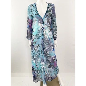 Kimono encubierto Kendall & Kylie talla S azul leopardo estampado floral transparente abierto - Imagen 1 de 10