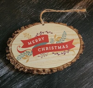 "Frohe Weihnachten" Holz rustikaler Weihnachtsbaumschmuck - Bild 1 von 1