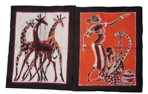 African Tapestry Batik Fabric Wall Panel Celebrating Women Giraffes Voodoo Theme - Picture 1 of 10