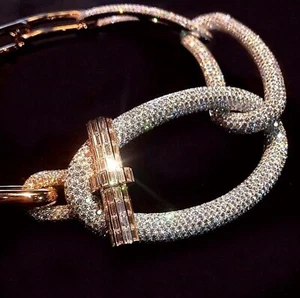 D/VVS1 Round Lab Created Diamond Accents Knot High Jewelry Bracelets 925 Silver - Picture 1 of 8