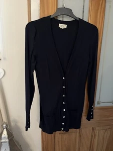 NEXT Navy Blue Long Line Cardigan Size 10 MOP Button City Style Chic Scandi - Picture 1 of 6