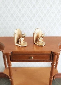 Dollhouse Miniature Kitty Cat Bookends Metal Gold Finish 1:12 Scale Accessory - Picture 1 of 5