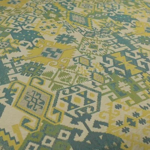 Traditional Kilim Patchwork Pattern Blue Green Yellow Curtain Upholstery Fabric - Picture 1 of 5