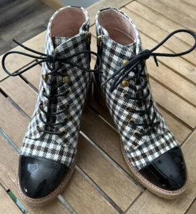 JCrew Damen-Booties Größe 7 perfekt kariert Reißverschluss klobige Kreppsohle Academia adrett - Bild 1 von 13