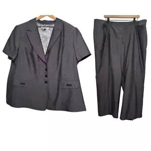 Tahari Arthur S. Levine Womens 2-Piece Suit Set Gray Blazer & Pants 24W Leopard - Picture 1 of 20