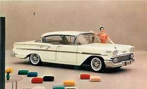 Chevrolet Bel Air 1958 sedán deportivo beige miel publicidad postal 25-4524 - Imagen 1 de 2