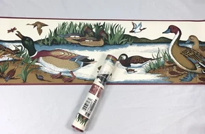 Wallpaper Border Burgundy Ducks Wildlife Pond Mallard Lodge Lake Cabin - Picture 1 of 8