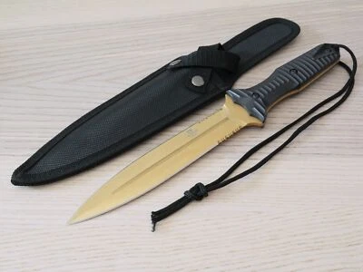 13” Fixed Blade Knife Gold Spear Point Double Edge Full Tang Sharp Spear Point - Image 1 of 4