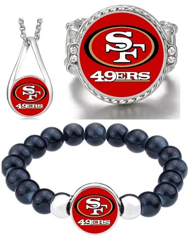3PcSet San Francisco 49ers Super Fan Womens Necklace,  Bracelet,  and Ring Set Cover