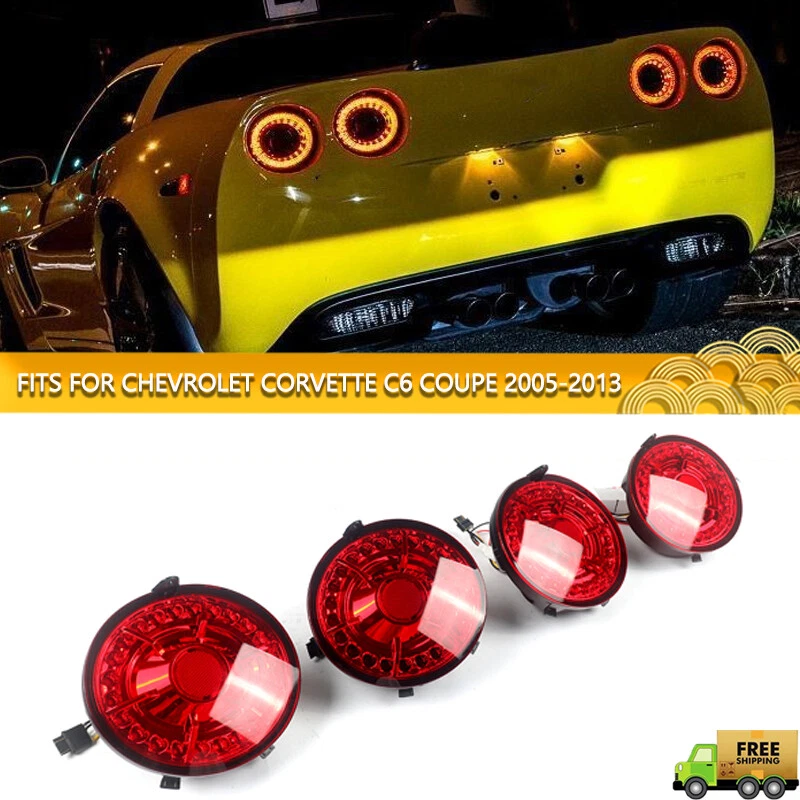 Fits For Chevrolet Corvette C6 Coupe 2005-2013 Tail Lights 4PCS Black LED Lens - Image 1 of 4
