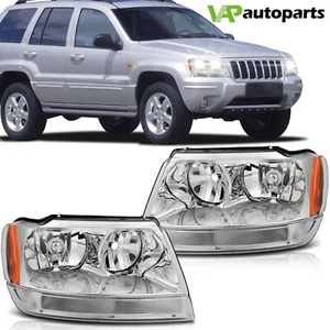 Fits 1999-2004 Jeep Grand Cherokee Headlights Assembly Pair Replacement Headlamp - Picture 1 of 9