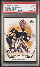 2021-22 UD SP Authentic Jeremy Swayman Limited Future Watch Gold /99 PSA 9