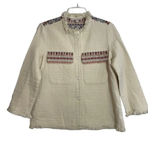 ZARA TRF_OUTERWEAR Faux Quilted Ivory Jacket Medium Ethnic Sherpa Embroidery - Picture 1 of 21