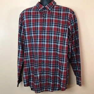 LL Bean Wrinkle Free Red Blue White Plaid Button Down Shirt Men L - Picture 1 of 6