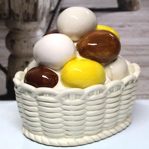 Vintage ARMBEE Pottery Farm Eggs Basket Lidded Box 6" Wide x 5.5" Tall - Picture 1 of 8