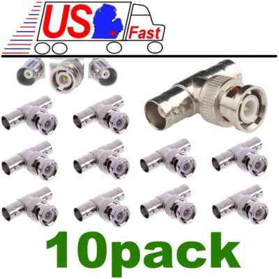 PARTS PARADISE 10Pcs BNC Tee Adapter 1 Male to 2 Female T Splitter Coax Coaxial Cable Connector