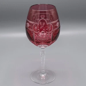 CHIP- Varga Crystal Imperial Raspberry Red Grand Water Goblet Glass - 9 1/2" - Picture 1 of 10