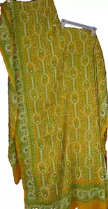 Seidenstoff orange-gelb 5,9 Yards 47" breit weiß/grün Blumenmuster durchsichtig - Bild 1 von 8