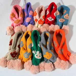 Pañuelo de piel con pompón tejido cruz lana niños invierno - Imagen 1 de 14