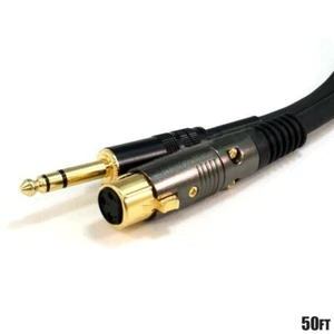 50FT Premium XLR 3 Pin Female to 6.35mm 1/4" Stereo Male Mic Audio Cable Gold - Picture 1 of 2