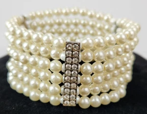 Elegante brazalete elástico de 6 hilos con barras de diamantes de imitación de perlas elásticas - Imagen 1 de 10