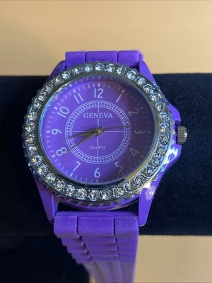 Geneva Purple Dial Crystal Bezel 38 mm Case Watch New Battery - Image 1 of 4