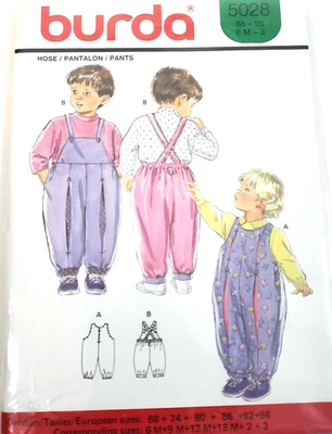 VTG Burda 5028 Baby Toddler Pants Overalls Sewing Pattern Uncut 1990s Unopen - Image 1 of 4
