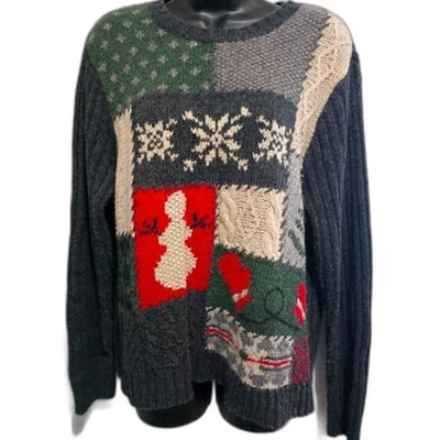 Sonoma Multicolor Patchwork Sweater Large 10%Wool 4% angora Winter Holiday Xmas Foto 1 de 4