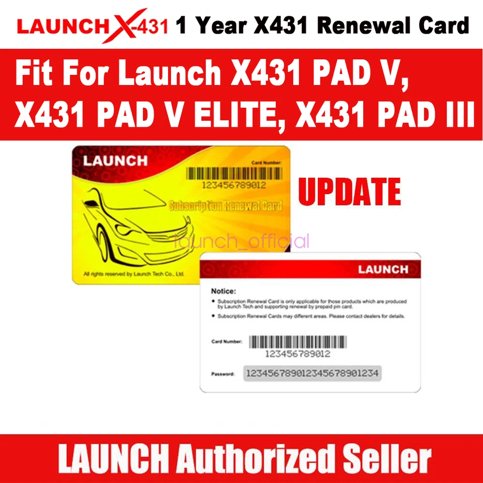 Launch X431 PAD V Elite PAD III One Year Online Software Update Renewal Card - Image 1 of 1