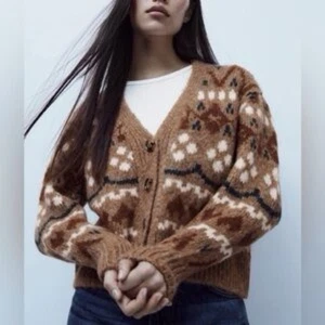 ZARA Fair Isle Cropped Cardigan aus Wollmischung – Damen Medium - Bild 1 von 6