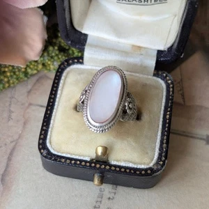 Sterling Silver MOP Floral Ring Mother of Pearl Chunky Size L - Picture 1 of 8