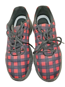​Yes We Vibe Red Buffalo Plaid Sneakers US 7M US 8.5W 40EUR Vegan Made - Picture 1 of 5