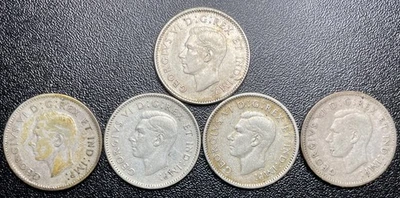 (Lot Of 5) Canada 10 Cents Silver Coins: 1944 & (4) 1947 - Image 1 of 2
